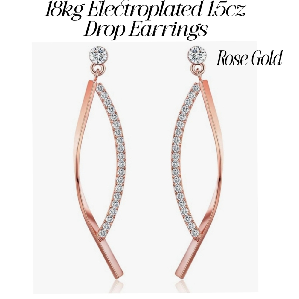 18kg Electroplated Cubic Zirconia Drop Drop Earrings. In Yellow Or Rose Gold
